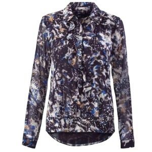 NWOT Cabi Starry Night Ruffle Chiffon Print long Sleeve Blouse Multicolor